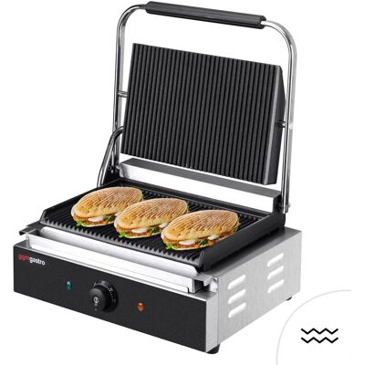 GGM Gastro Kontaktgrill / Hamburger Grill - 2,2 kW - oben & unten Gerillt - Grillfläche: 345x235mm - Schwarz GGM Gastro Kontaktgrill / Hamburger Grill - 2,2 kW - oben & unten Gerillt - Grillfläche: 345x235mm - Schwarz