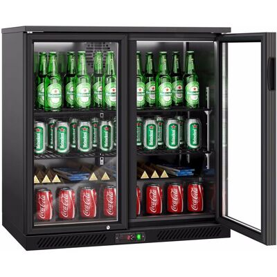 GGM Gastro Barkühlschrank - 900mm - 220 Liter - mit 2 Glasflügeltüren - Außen & Innen Schwarz GGM Gastro Barkühlschrank - 900mm - 220 Liter - mit 2 Glasflügeltüren - Außen & Innen Schwarz