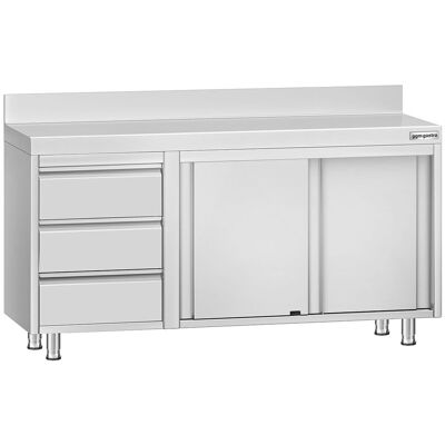 GGM Gastro Edelstahl Arbeitsschrank ECO - 1400x600mm - mit 3 Schubladen links & Aufkantung Zilver GGM Gastro Edelstahl Arbeitsschrank ECO - 1400x600mm - mit 3 Schubladen links & Aufkantung Zilver