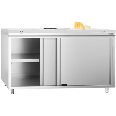 GGM Gastro Edelstahl Arbeitsschrank PREMIUM - 1600x600mm - mit Schiebetür - inkl. Schneideplatte Weiß GGM Gastro Edelstahl Arbeitsschrank PREMIUM - 1600x600mm - mit Schiebetür - inkl. Schneideplatte Weiß