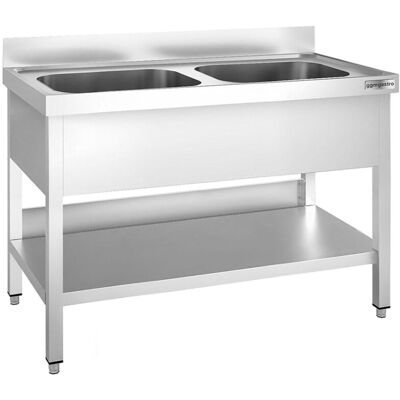 GGM Gastro Spültisch PREMIUM - 1200x700mm - mit Grundboden - mit 2 Becken mittig GGM Gastro Spültisch PREMIUM - 1200x700mm - mit Grundboden - mit 2 Becken mittig