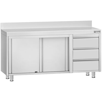 GGM Gastro Edelstahl Arbeitsschrank ECO - 1600x700mm - mit 3 Schubladen rechts & Aufkantung Zilver GGM Gastro Edelstahl Arbeitsschrank ECO - 1600x700mm - mit 3 Schubladen rechts & Aufkantung Zilver