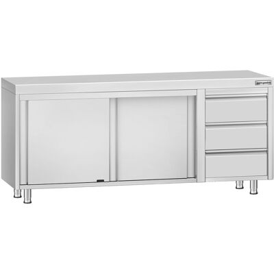 GGM Gastro Edelstahl Arbeitsschrank ECO - 2000x700mm - mit 3 Schubladen rechts Zilver GGM Gastro Edelstahl Arbeitsschrank ECO - 2000x700mm - mit 3 Schubladen rechts Zilver