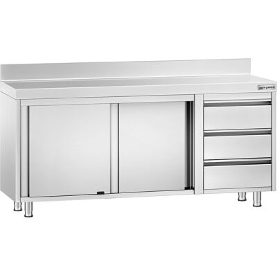 GGM Gastro Edelstahl Arbeitsschrank PREMIUM - 1800x700mm - mit 3 Schubladen rechts & Aufkantung Zilver GGM Gastro Edelstahl Arbeitsschrank PREMIUM - 1800x700mm - mit 3 Schubladen rechts & Aufkantung Zilver
