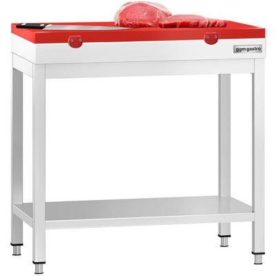 GGM Gastro Edelstahl Arbeitstisch PREMIUM - 700x700mm - mit Grundboden - inkl. Schneideplatte Rot GGM Gastro Edelstahl Arbeitstisch PREMIUM - 700x700mm - mit Grundboden - inkl. Schneideplatte Rot