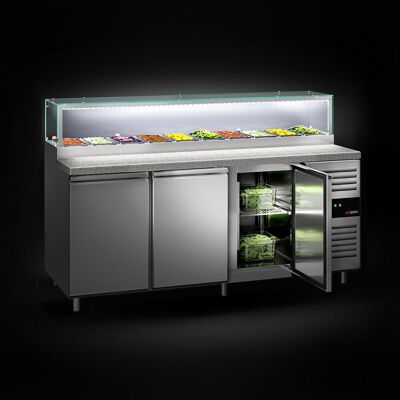 GGM Gastro Saladette PREMIUM - 2020mm - 3 Türen - mit Glasaufsatz für 10x GN 1/3 Zilver GGM Gastro Saladette PREMIUM - 2020mm - 3 Türen - mit Glasaufsatz für 10x GN 1/3 Zilver