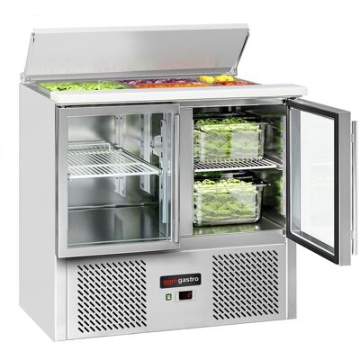 GGM Gastro Saladette ECO - 903mm - 2 Glastüren - mit Einlass für 2x GN 1/1 & 3x GN 1/6 & Edelstahldeckel GGM Gastro Saladette ECO - 903mm - 2 Glastüren - mit Einlass für 2x GN 1/1 & 3x GN 1/6 & Edelstahldeckel
