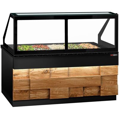 GGM Gastro Saladette TORONTO - 2000mm - Holzfront - 3 Türen - für 5x GN 1/1 - schwarze Granit-Arbeitsplatte Zwart / Bruin GGM Gastro Saladette TORONTO - 2000mm - Holzfront - 3 Türen - für 5x GN 1/1 - schwarze Granit-Arbeitsplatte Zwart / Bruin