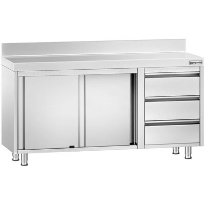 GGM Gastro Edelstahl Arbeitsschrank PREMIUM - 1400x700mm - mit 3 Schubladen rechts & Aufkantung Zilver GGM Gastro Edelstahl Arbeitsschrank PREMIUM - 1400x700mm - mit 3 Schubladen rechts & Aufkantung Zilver