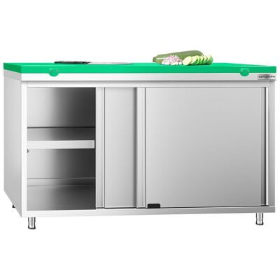 GGM Gastro Edelstahl Arbeitsschrank PREMIUM - 1400x600mm - mit Schiebetür - inkl. Schneideplatte Grün GGM Gastro Edelstahl Arbeitsschrank PREMIUM - 1400x600mm - mit Schiebetür - inkl. Schneideplatte Grün