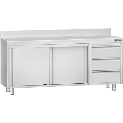 GGM Gastro Edelstahl Arbeitsschrank ECO - 2000x700mm - mit 3 Schubladen rechts & Aufkantung Zilver GGM Gastro Edelstahl Arbeitsschrank ECO - 2000x700mm - mit 3 Schubladen rechts & Aufkantung Zilver