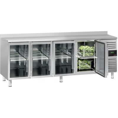 GGM Gastro Kühltisch ECO - 2230x700mm - mit 4 Glastüren - Aufkantung Zilver GGM Gastro Kühltisch ECO - 2230x700mm - mit 4 Glastüren - Aufkantung Zilver