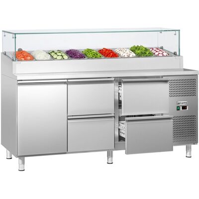 GGM Gastro Zubereitungstisch ECO - 1795mm - 1 Tür & 4 Schubladen - mit Glasaufsatz - für 9x GN 1/3 GGM Gastro Zubereitungstisch ECO - 1795mm - 1 Tür & 4 Schubladen - mit Glasaufsatz - für 9x GN 1/3