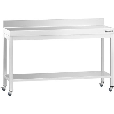 GGM Gastro Edelstahl Arbeitstisch PREMIUM - 1500x600mm - mit Grundboden, Aufkantung & Rollen GGM Gastro Edelstahl Arbeitstisch PREMIUM - 1500x600mm - mit Grundboden, Aufkantung & Rollen
