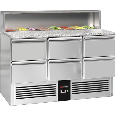 GGM Gastro Saladette PREMIUM - 1368mm - 6 Schubladen - mit Edelstahlaufsatz für 8x GN 1/6 Zilver GGM Gastro Saladette PREMIUM - 1368mm - 6 Schubladen - mit Edelstahlaufsatz für 8x GN 1/6 Zilver