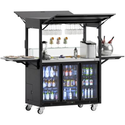 GGM Gastro Mobile Cocktailstation - mit Barkühlschrank, Arbeitsfläche, Glasaufsatz & LED-Beleuchtung - aufklappbar GGM Gastro Mobile Cocktailstation - mit Barkühlschrank, Arbeitsfläche, Glasaufsatz & LED-Beleuchtung - aufklappbar