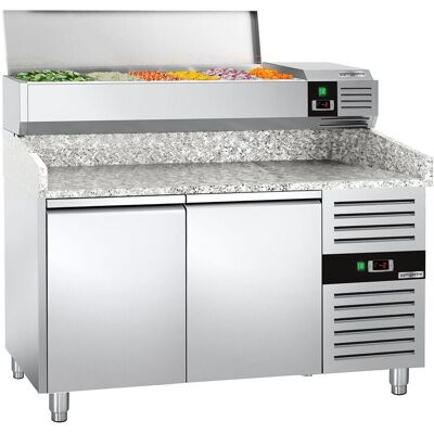 GGM Gastro Pizzakühltisch PREMIUM - 1500x800mm - mit 2 Türen - inkl. Kühlaufsatzvitrine - 6x GN 1/3 Zilver GGM Gastro Pizzakühltisch PREMIUM - 1500x800mm - mit 2 Türen - inkl. Kühlaufsatzvitrine - 6x GN 1/3 Zilver