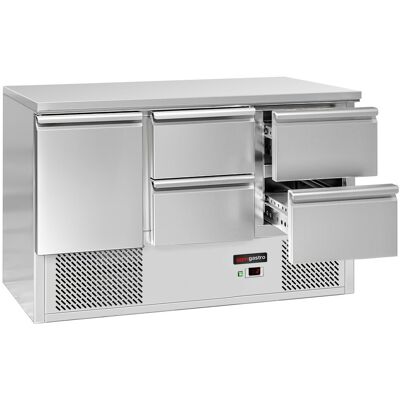 GGM Gastro Kühltisch ECO - 1370x700mm - mit 1 Tür - 4 Schubladen Zilver GGM Gastro Kühltisch ECO - 1370x700mm - mit 1 Tür - 4 Schubladen Zilver