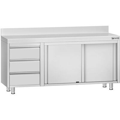 GGM Gastro Edelstahl Arbeitsschrank ECO - 1800x600mm - mit 3 Schubladen links & Aufkantung Zilver GGM Gastro Edelstahl Arbeitsschrank ECO - 1800x600mm - mit 3 Schubladen links & Aufkantung Zilver