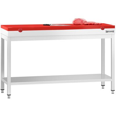 GGM Gastro Edelstahl Arbeitstisch PREMIUM - 1400x700mm - mit Grundboden - inkl. Schneideplatte Rot GGM Gastro Edelstahl Arbeitstisch PREMIUM - 1400x700mm - mit Grundboden - inkl. Schneideplatte Rot