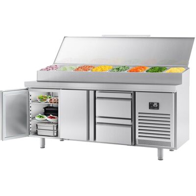 GGM Gastro Zubereitungskühltisch - 1960x700mm - mit 2 Türen & 2 Schubladen - Edelstahlaufsatz 1x GN 1/2 & 9x GN 1/3 GGM Gastro Zubereitungskühltisch - 1960x700mm - mit 2 Türen & 2 Schubladen - Edelstahlaufsatz 1x GN 1/2 & 9x GN 1/3