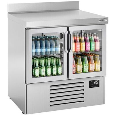 GGM Gastro Kühltisch Premium PLUS - 978x700mm - mit 2 Glastüren - Aufkantung Zilver GGM Gastro Kühltisch Premium PLUS - 978x700mm - mit 2 Glastüren - Aufkantung Zilver