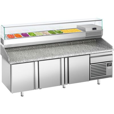 GGM Gastro Pizzakühltisch Premium PLUS - 2305x800mm - mit 3 Türen & 1 Schublade - inkl. Kühlaufsatzvitrine - 10x GN 1/3 Zilver GGM Gastro Pizzakühltisch Premium PLUS - 2305x800mm - mit 3 Türen & 1 Schublade - inkl. Kühlaufsatzvitrine - 10x GN 1/3 Zilver