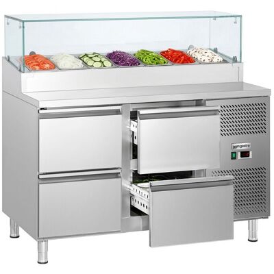 GGM Gastro Zubereitungstisch ECO - 1360mm - 4 Schubladen - mit Glasaufsatz - für 7x GN 1/3 GGM Gastro Zubereitungstisch ECO - 1360mm - 4 Schubladen - mit Glasaufsatz - für 7x GN 1/3
