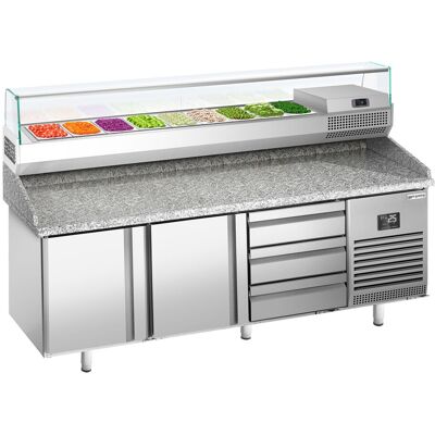 GGM Gastro Pizzakühltisch Premium PLUS - 1980x700mm - mit 2 Türen - inkl. Kühlaufsatzvitrine - 9x GN 1/4 GGM Gastro Pizzakühltisch Premium PLUS - 1980x700mm - mit 2 Türen - inkl. Kühlaufsatzvitrine - 9x GN 1/4