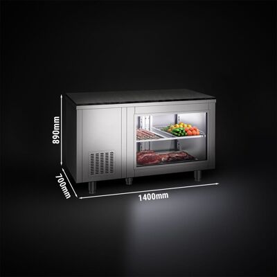 GGM Gastro Kühltisch - 1400x700mm - rückseitig 2 Türen - mit Glasfront - inkl. Granitarbeitsplatte GGM Gastro Kühltisch - 1400x700mm - rückseitig 2 Türen - mit Glasfront - inkl. Granitarbeitsplatte
