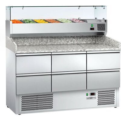 GGM Gastro Pizzakühltisch ECO - 1400x700mm - mit 6 Schubladen 1/2 - inkl. Kühl-Aufsatzvitrine 6x GN 1/4 GGM Gastro Pizzakühltisch ECO - 1400x700mm - mit 6 Schubladen 1/2 - inkl. Kühl-Aufsatzvitrine 6x GN 1/4