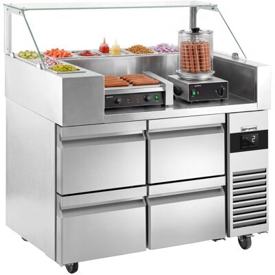 GGM Gastro Zubereitungstisch - 1210mm - 4 Schubladen - für 9x GN 1/6 - inkl. Würstchengrill / Hot Dog Grill & -wärmer Zilver GGM Gastro Zubereitungstisch - 1210mm - 4 Schubladen - für 9x GN 1/6 - inkl. Würstchengrill / Hot Dog Grill & -wärmer Zilver