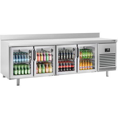 GGM Gastro Kühltisch Premium PLUS - 2452x600mm - mit 4 Glastüren - Aufkantung Zilver GGM Gastro Kühltisch Premium PLUS - 2452x600mm - mit 4 Glastüren - Aufkantung Zilver