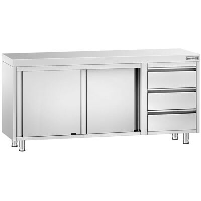 GGM Gastro Edelstahl Arbeitsschrank PREMIUM - 1800x700mm - mit 3 Schubladen rechts Zilver GGM Gastro Edelstahl Arbeitsschrank PREMIUM - 1800x700mm - mit 3 Schubladen rechts Zilver