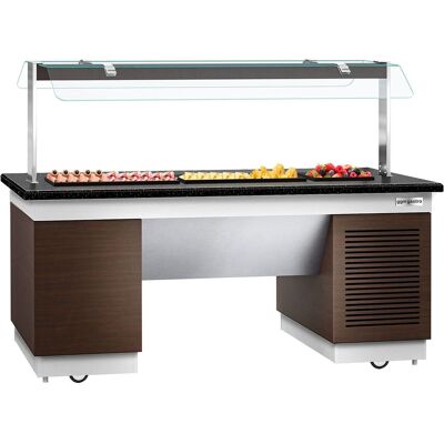 GGM Gastro Buffettheke kalt DUBLIN - 2000mm - mit Kühlplatte & Rollen Bruin / Zwart / Wit GGM Gastro Buffettheke kalt DUBLIN - 2000mm - mit Kühlplatte & Rollen Bruin / Zwart / Wit