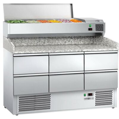 GGM Gastro ECO - Koeltafel voor pizza - 1400x700mm - met 6 halve lades GGM Gastro ECO - Koeltafel voor pizza - 1400x700mm - met 6 halve lades