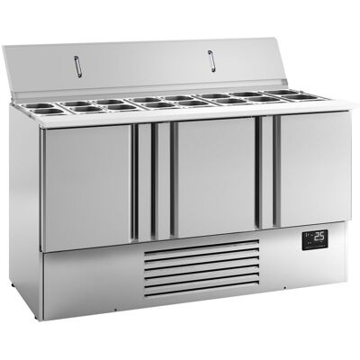GGM Gastro Saladette Premium PLUS - 1460mm - 3 Türen - mit Einlass für 9 x GN 1/3 & 6x GN 1/6 & Edelstahldeckel Zilver GGM Gastro Saladette Premium PLUS - 1460mm - 3 Türen - mit Einlass für 9 x GN 1/3 & 6x GN 1/6 & Edelstahldeckel Zilver