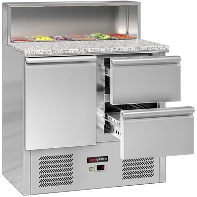 GGM Gastro Saladette ECO - 903mm - 1 Tür & 2 Schubladen - mit Edelstahlaufsatz für 5x GN 1/6 Zilver GGM Gastro Saladette ECO - 903mm - 1 Tür & 2 Schubladen - mit Edelstahlaufsatz für 5x GN 1/6 Zilver
