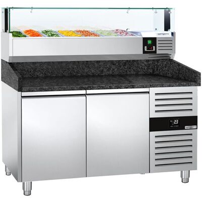 GGM Gastro Pizzakühltisch PREMIUM - 1500x800mm - mit 2 Türen - inkl. Kühlaufsatzvitrine LED - 7x GN 1/4 Zilver GGM Gastro Pizzakühltisch PREMIUM - 1500x800mm - mit 2 Türen - inkl. Kühlaufsatzvitrine LED - 7x GN 1/4 Zilver