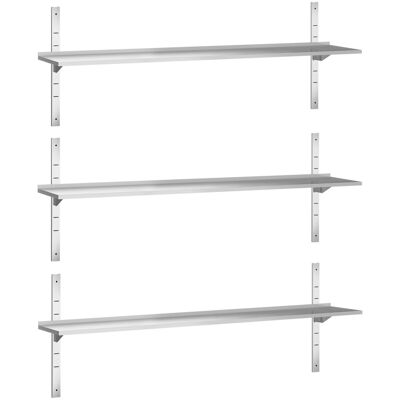 GGM Gastro Wandborde PREMIUM - 2000x400mm - mit 3 Etagen Zilver GGM Gastro Wandborde PREMIUM - 2000x400mm - mit 3 Etagen Zilver