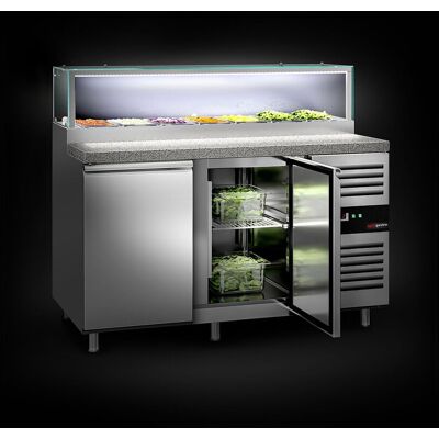 GGM Gastro Saladette PREMIUM - 1510mm - 2 Türen - mit Glasaufsatz für 7x GN 1/3 Zilver GGM Gastro Saladette PREMIUM - 1510mm - 2 Türen - mit Glasaufsatz für 7x GN 1/3 Zilver