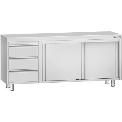 GGM Gastro Edelstahl Arbeitsschrank ECO - 2000x600mm - mit 3 Schubladen links Zilver GGM Gastro Edelstahl Arbeitsschrank ECO - 2000x600mm - mit 3 Schubladen links Zilver