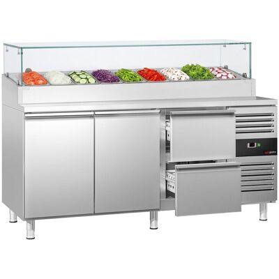 GGM Gastro Zubereitungstisch PREMIUM - 1795mm - 2 Tür & 2 Schubladen - mit Glasaufsatz - für 9x GN 1/3 GGM Gastro Zubereitungstisch PREMIUM - 1795mm - 2 Tür & 2 Schubladen - mit Glasaufsatz - für 9x GN 1/3