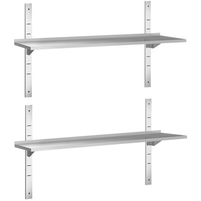 GGM Gastro Wandborde PREMIUM - 1500x300mm - mit 2 Etagen Zilver GGM Gastro Wandborde PREMIUM - 1500x300mm - mit 2 Etagen Zilver