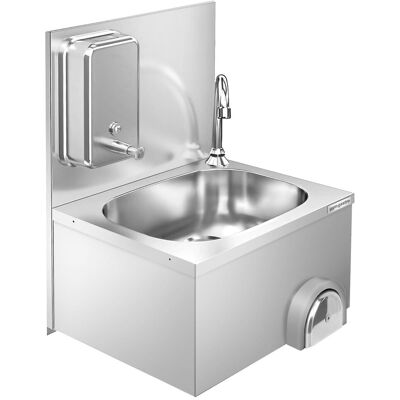 GGM Gastro Handwaschbecken - Edelstahl - mit Wasserhahn, Kniebedienung & Seifenspender GGM Gastro Handwaschbecken - Edelstahl - mit Wasserhahn, Kniebedienung & Seifenspender