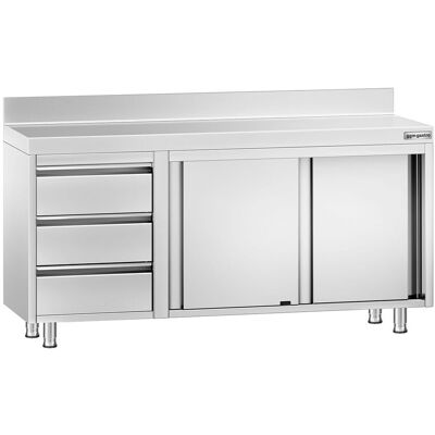 GGM Gastro Edelstahl Arbeitsschrank PREMIUM - 1600x600mm - mit 3 Schubladen links & Aufkantung Zilver GGM Gastro Edelstahl Arbeitsschrank PREMIUM - 1600x600mm - mit 3 Schubladen links & Aufkantung Zilver