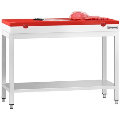 GGM Gastro Edelstahl Arbeitstisch PREMIUM - 1000x600mm - mit Grundboden - inkl. Schneideplatte Rot GGM Gastro Edelstahl Arbeitstisch PREMIUM - 1000x600mm - mit Grundboden - inkl. Schneideplatte Rot