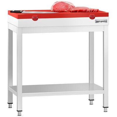 GGM Gastro Edelstahl Arbeitstisch PREMIUM - 600x600mm - mit Grundboden - inkl. Schneideplatte Rot GGM Gastro Edelstahl Arbeitstisch PREMIUM - 600x600mm - mit Grundboden - inkl. Schneideplatte Rot