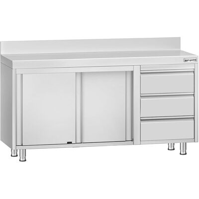 GGM Gastro Edelstahl Arbeitsschrank ECO - 1400x600mm - mit 3 Schubladen rechts & Aufkantung Zilver GGM Gastro Edelstahl Arbeitsschrank ECO - 1400x600mm - mit 3 Schubladen rechts & Aufkantung Zilver