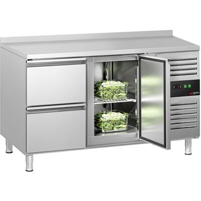 GGM Gastro Kühltisch ECO - 1360x700mm - mit 1 Tür - 2 Schubladen - mit Aufkantung Zilver GGM Gastro Kühltisch ECO - 1360x700mm - mit 1 Tür - 2 Schubladen - mit Aufkantung Zilver